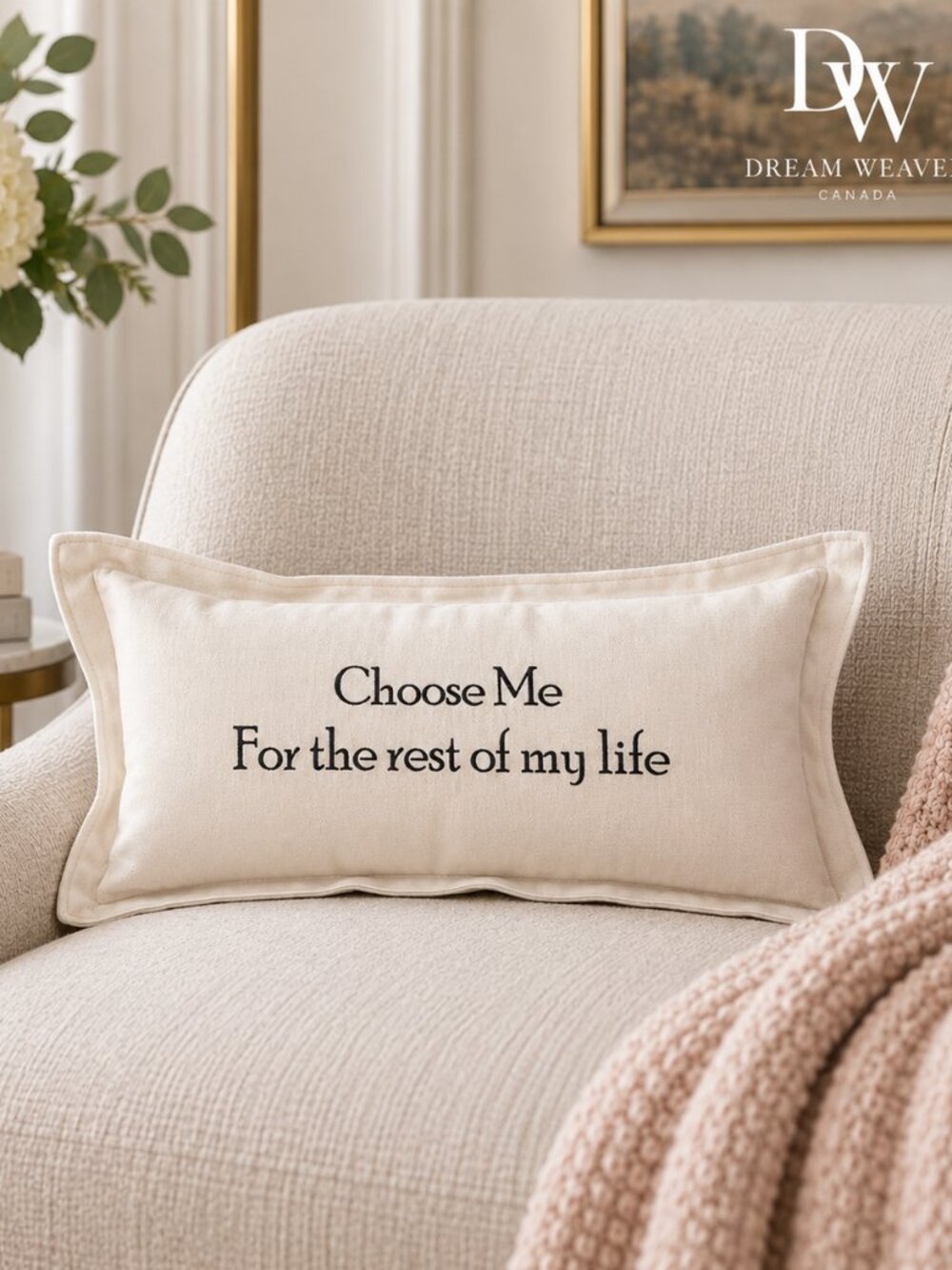Choose Me for the Rest of My Life – Embroidered Suede Lumbar Pillow